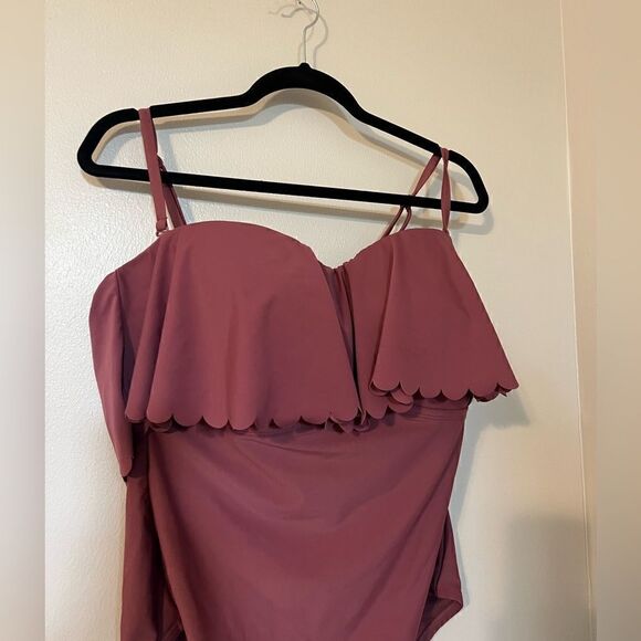 Kona Sol One Piece Ruffle Front Mauve Swimsuit Size XL - Picture 11 of 13
